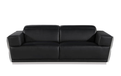 Modway Furniture 89" Black and Silver Leather Sofa - Luxurious Italian Leather, Art Deco Design, and Chic Comfort - 551593-HOMEROOTS
