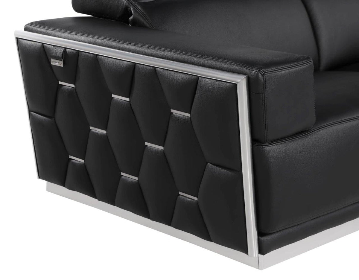 Modway Furniture 89" Black and Silver Leather Sofa - Luxurious Italian Leather, Art Deco Design, and Chic Comfort - 551593-HOMEROOTS