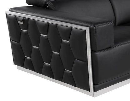 Modway Furniture 89" Black and Silver Leather Sofa - Luxurious Italian Leather, Art Deco Design, and Chic Comfort - 551593-HOMEROOTS