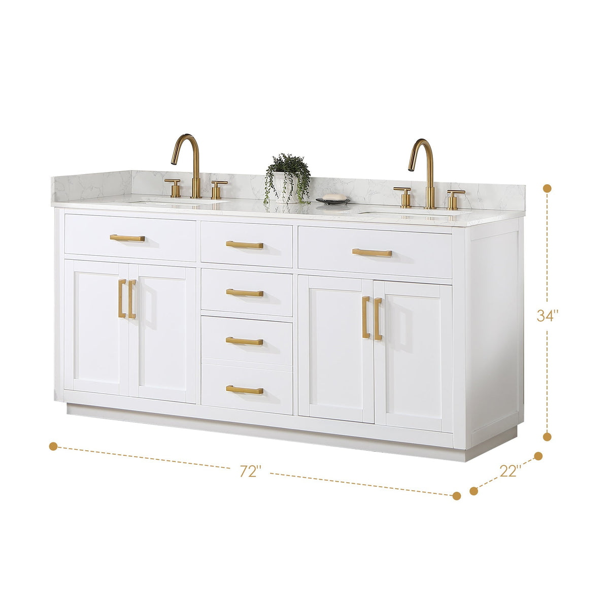 Altair Designs 72" double vanity with top - 557072-WH-GW-NM