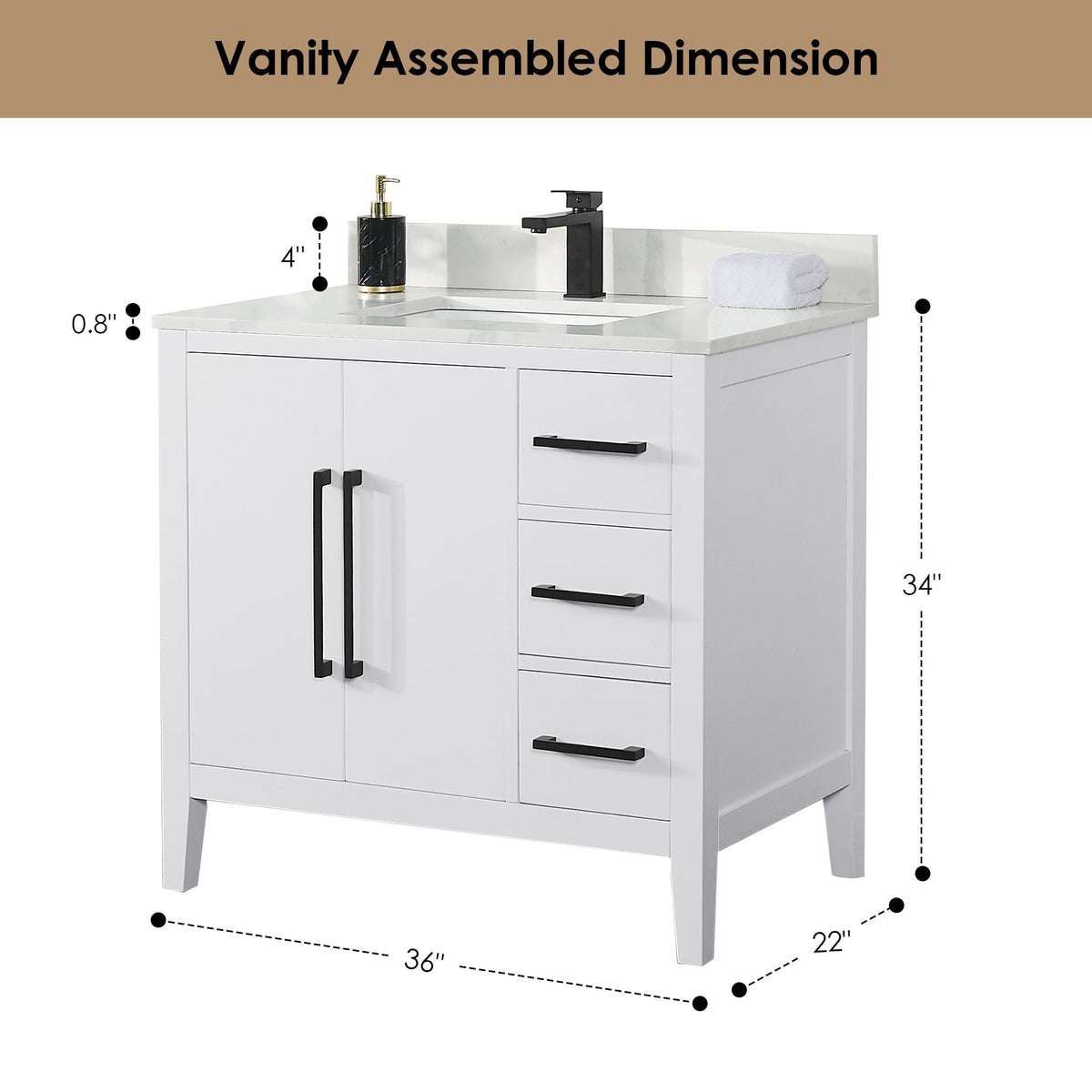 Altair Designs Laurel 36" single vanity with top - 558036-WF-CWQ-NM