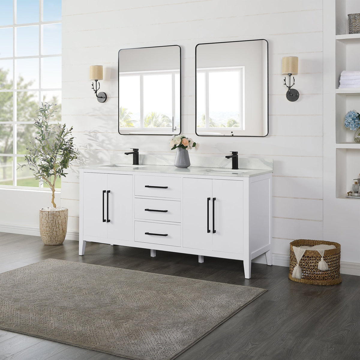 Altair Designs Laurel 72" double vanity with top - 558072-WH-CWQ-NM
