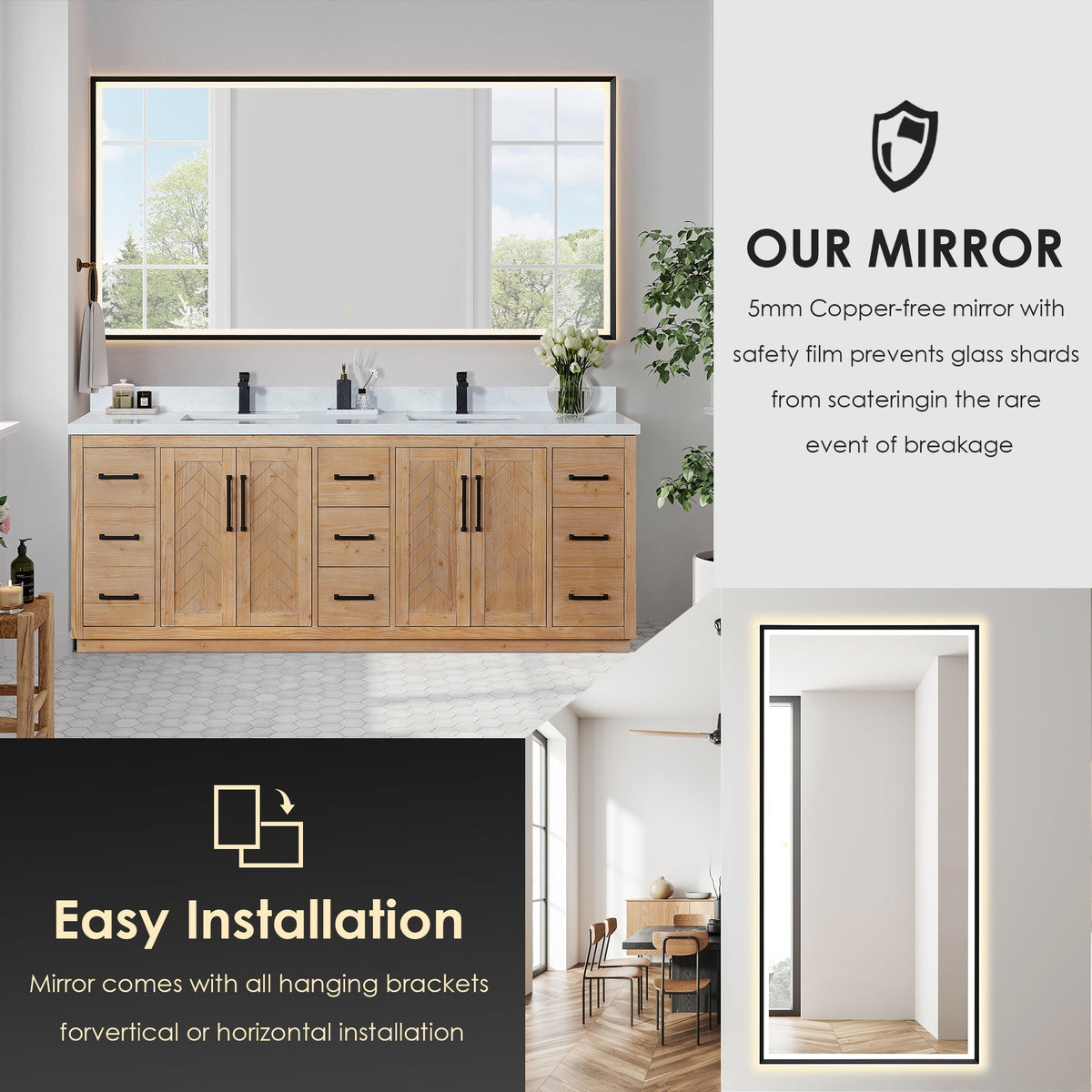 Altair Designs Anais 84" double vanity with top - 565084-LB-GW-NM