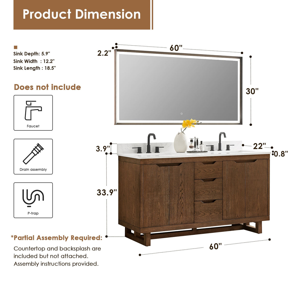 Altair Designs Mowry 36"/48"/60"/72" single/double vanity with top - 573036-BK-GW-NM Price