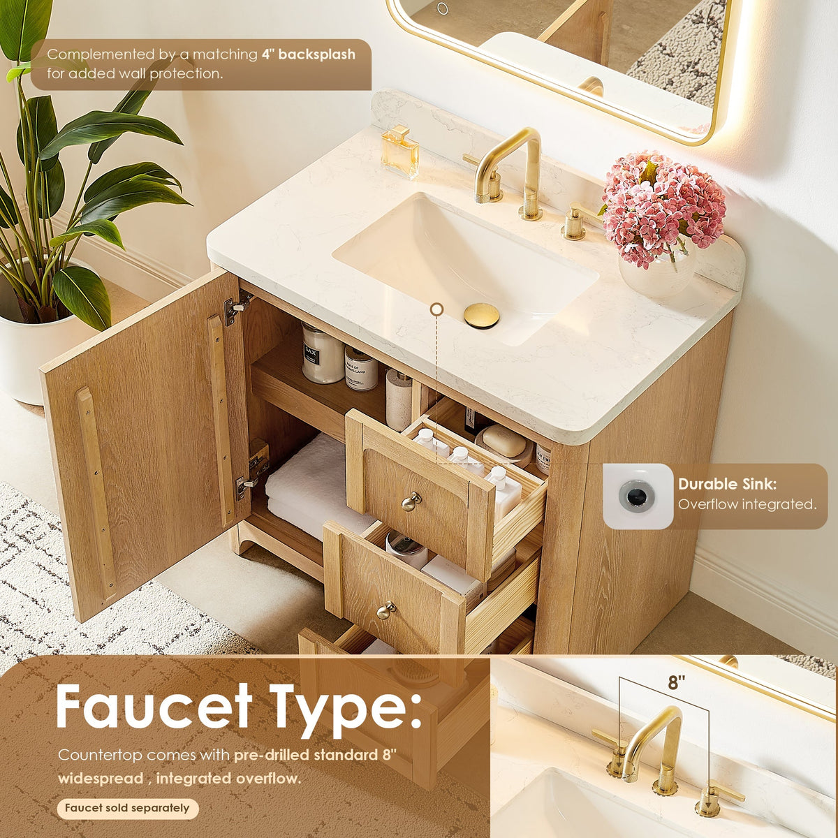 Altair Designs Milner 36"/48"/60"/72" single/double vanity with top - 591036-BA-GW-NM