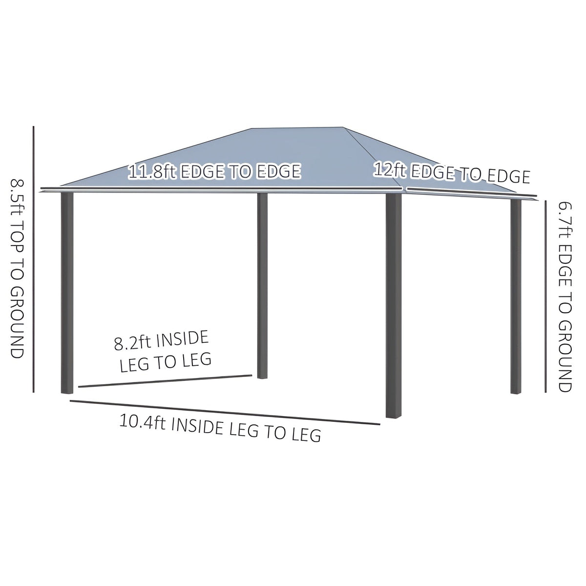 Outsunny 12' x 10' Hardtop Gazebo Aluminum Frame - 84C-291V01