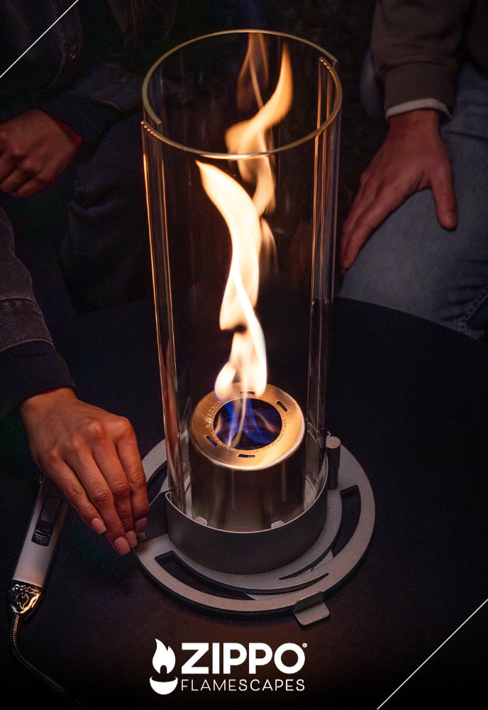 Zippo Flamescapes product with flames on a dark background