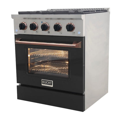 Kucht 30" Pro-Style Propane Gas Dual Fuel Range in Black with Rose Gold Accents, KDF302/LP-K-ROSE - KDF302/LP-K-ROSE
