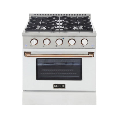 Kucht 30" Pro-Style Propane Gas Dual Fuel Range in White with Gold Accents, KDF302/LP-W-GOLD - KDF302/LP-W-GOLD