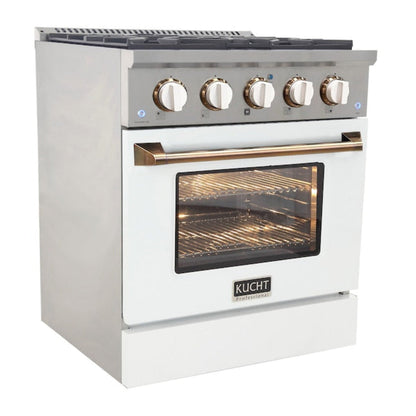 Kucht 30" Pro-Style Propane Gas Dual Fuel Range in White with Gold Accents, KDF302/LP-W-GOLD - KDF302/LP-W-GOLD