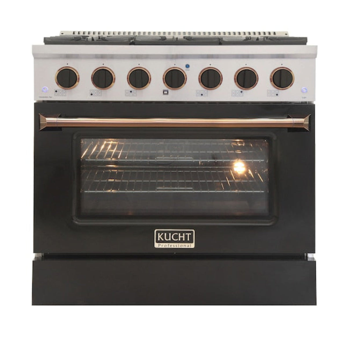 Kucht Signature 36 In. 5.2 cu ft. Natural Gas Range with Black Door and Gold Accents -  KNG361-K-GOLD