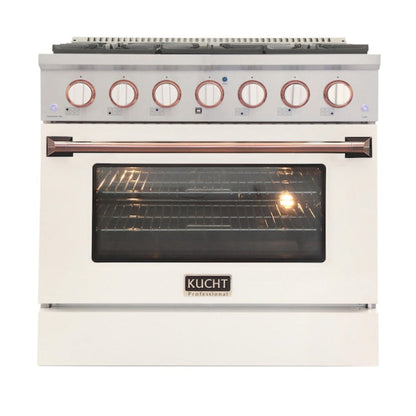 Kucht 36" Pro-Style Natural Gas Dual Fuel Range in White with Rose Gold Accents, KDF362-W-ROSE - KDF362-W-ROSE