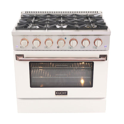 Kucht Signature 36 In. 5.2 cu ft. Propane Gas Range with White Door and Rose Gold Accents, KNG361/LP-W-ROSE - KNG361/LP-W-ROSE
