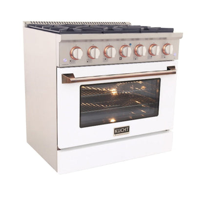Kucht Signature 36 In. 5.2 cu ft. Propane Gas Range with White Door and Rose Gold Accents, KNG361/LP-W-ROSE - KNG361/LP-W-ROSE
