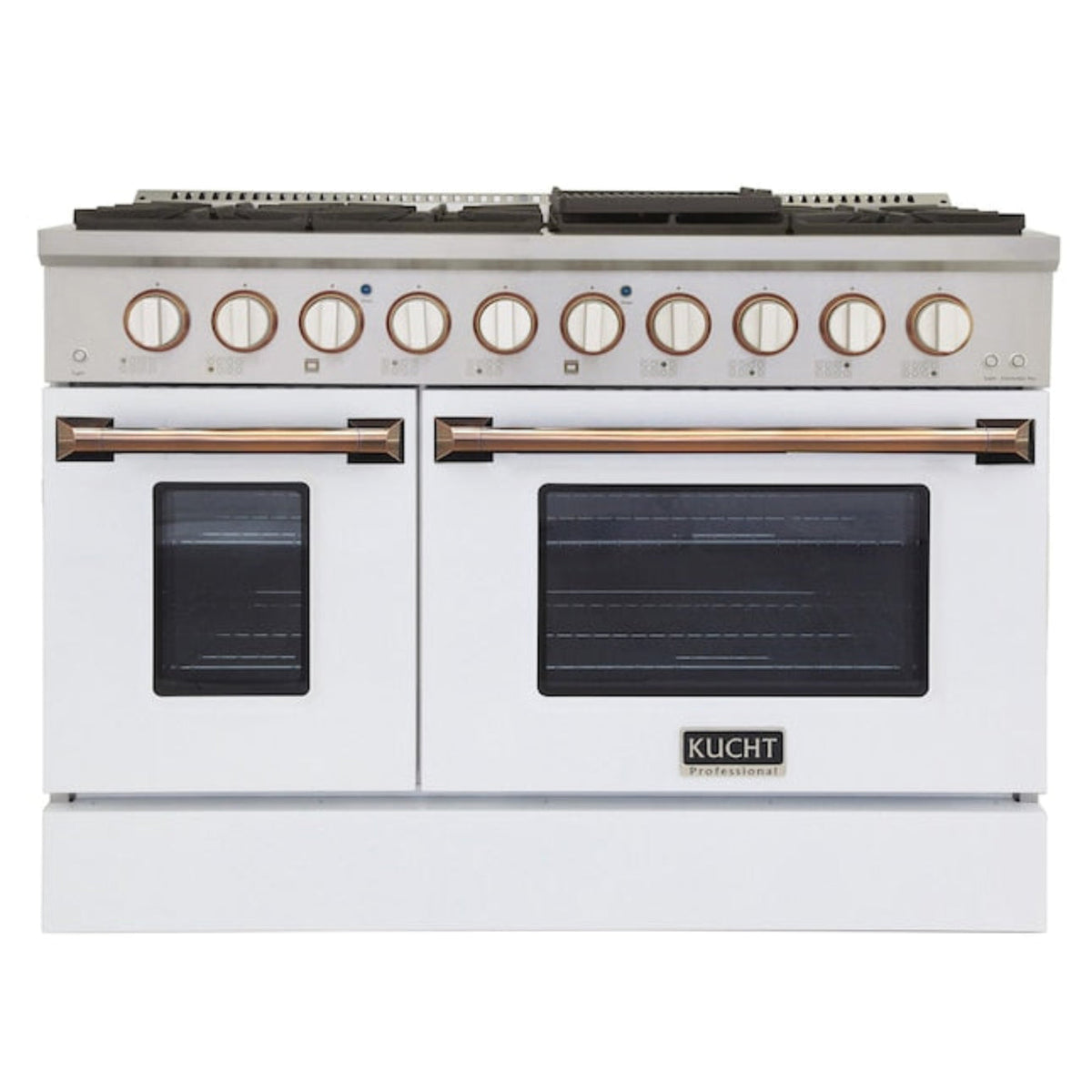 Kucht Signature 48 In. 6.7 cu ft. Natural Gas Range with White Door and Gold Accents - KNG481-W-GOLD