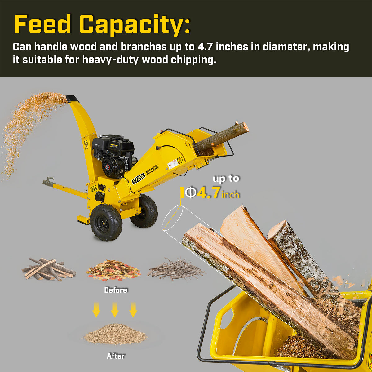 Stark USA 14HP Wood Chipper Gas 420cc Leaf Shredder Mulcher with Towbar/Tail - 61039