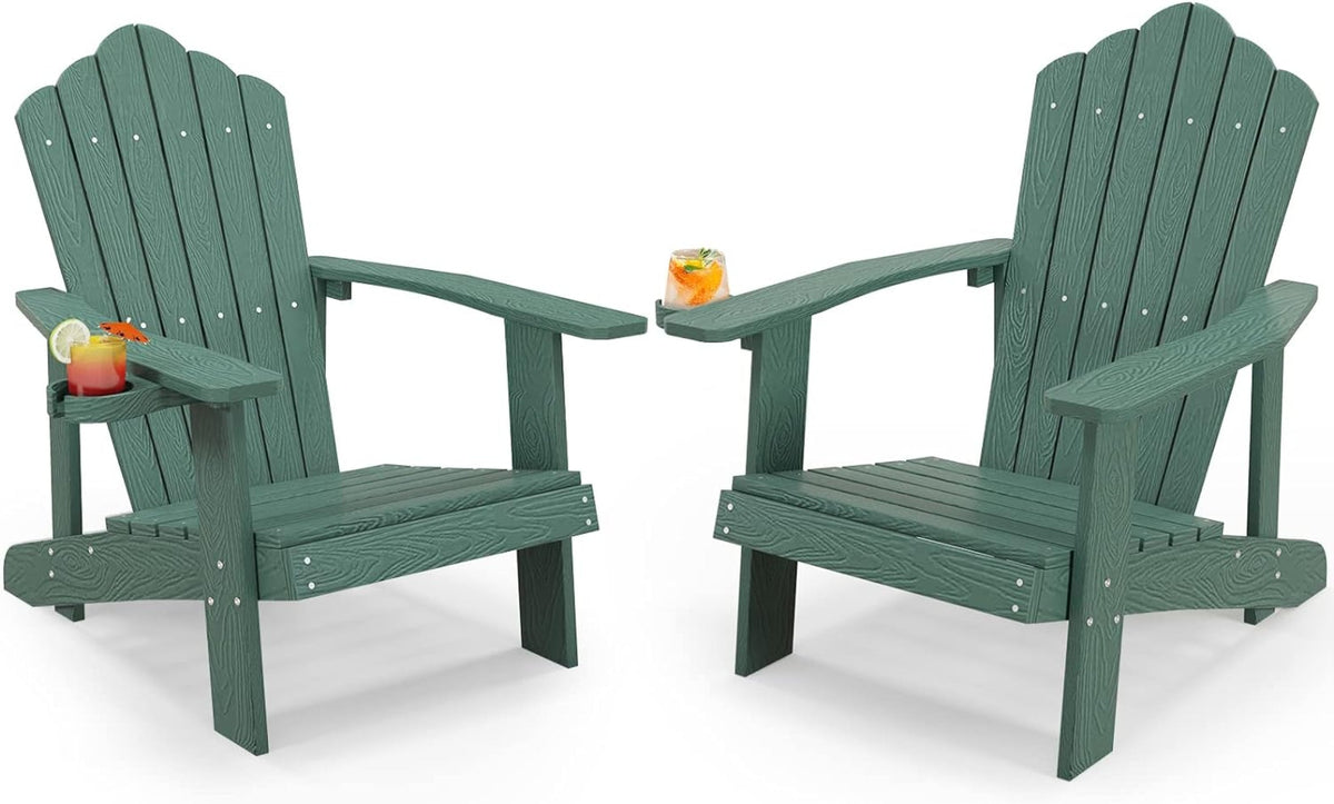 Tangkula Oversized Adirondack Chair, Patio Lounge Chairs w/Adjustable Cup Holder - NP10983BK