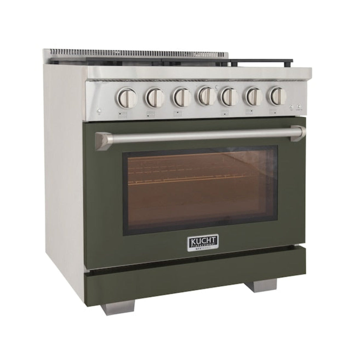 Kucht Professional 36" 5.2 cu. ft. Propane Gas Range in Olive Green with Silver Accents, KFX360/LP-G - KFX360/LP-G
