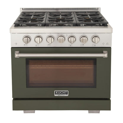 Kucht Professional 36" 5.2 cu. ft. Propane Gas Range in Olive Green with Silver Accents, KFX360/LP-G - KFX360/LP-G