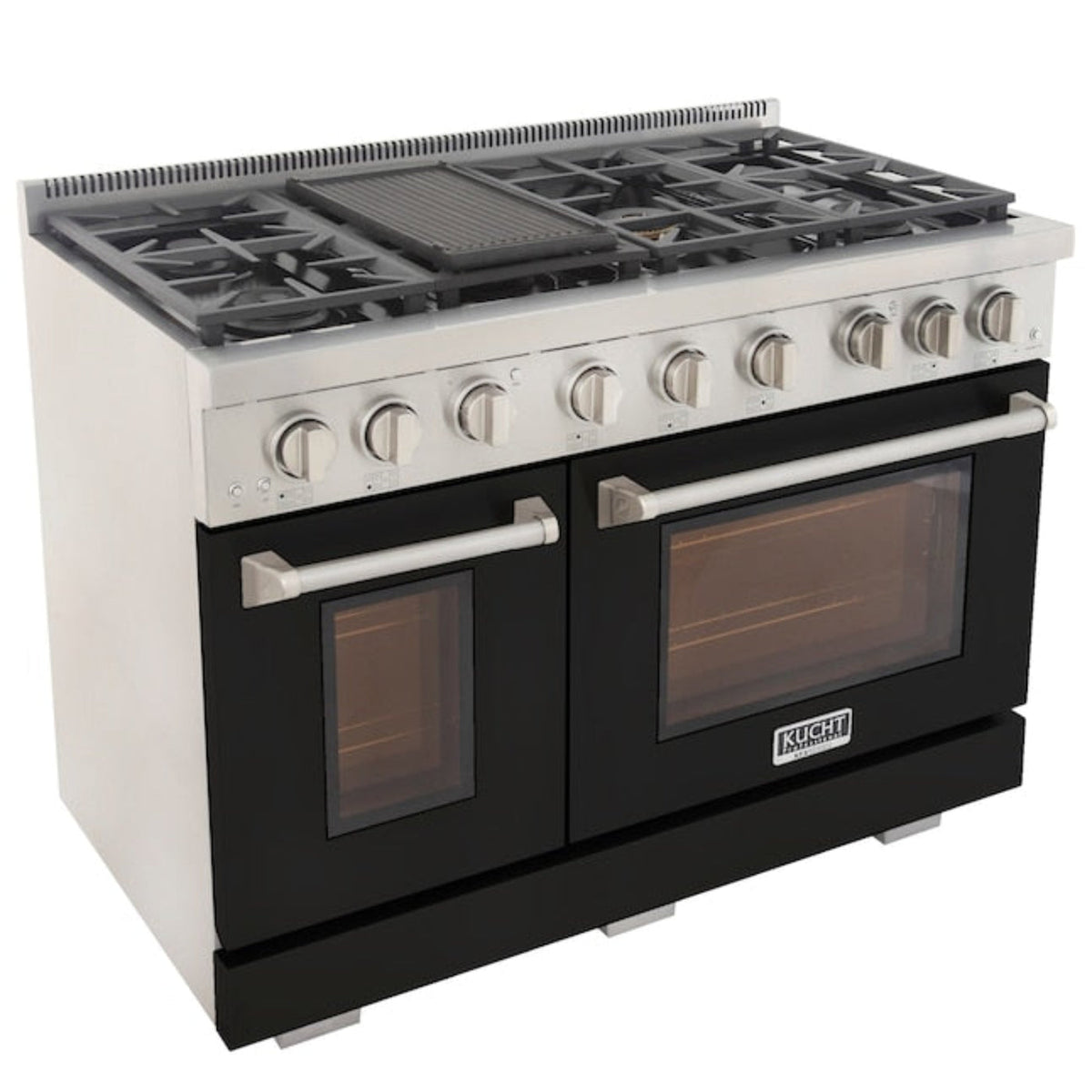 Kucht Professional 48" 6.7 cu. ft. Propane Gas Range in Black with Silver Accents, KFX480/LP-BK - KFX480/LP-BK