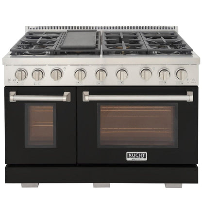 Kucht Professional 48" 6.7 cu. ft. Propane Gas Range in Black with Silver Accents, KFX480/LP-BK - KFX480/LP-BK