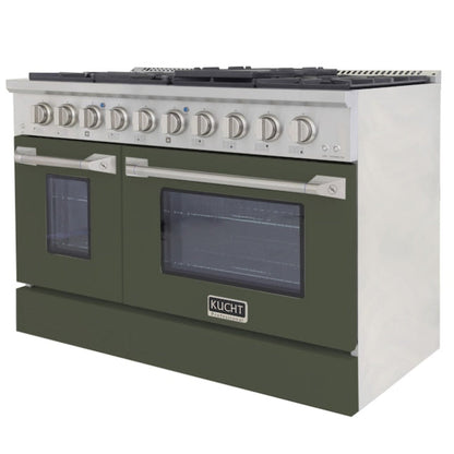 Kucht 48" Pro-Style Propane Gas Dual Fuel Range with 4 Burners in Olive Green, KDF482/LP-OG - KDF482/LP-OG