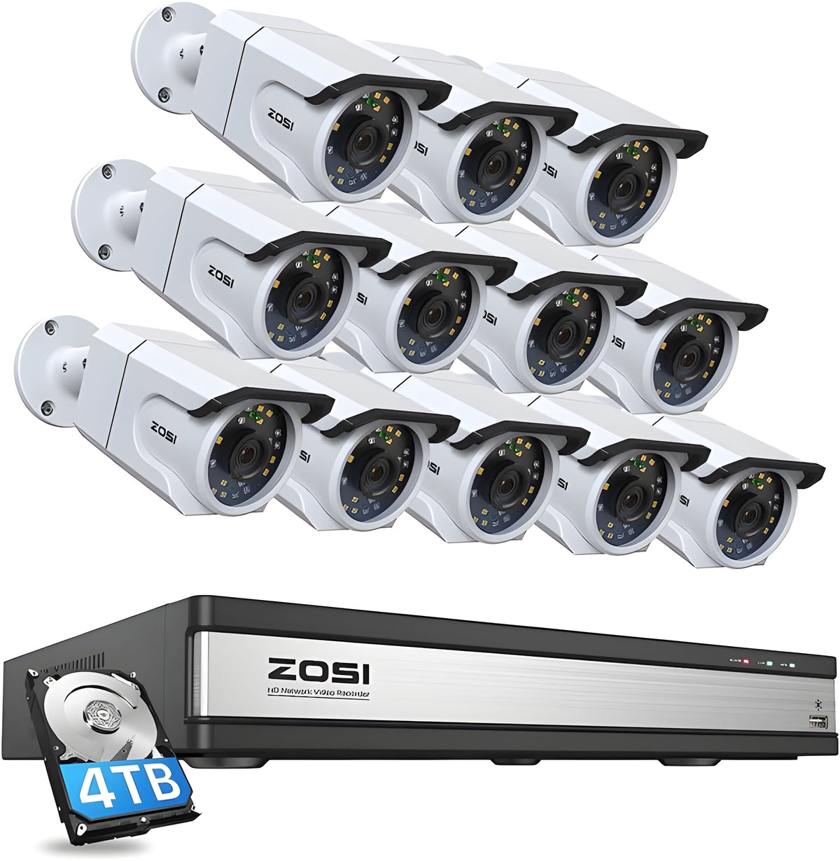 Zosi C105 4K 16 Channel PoE Security Camera System + 4TB Hard Drive - C105 4K 16