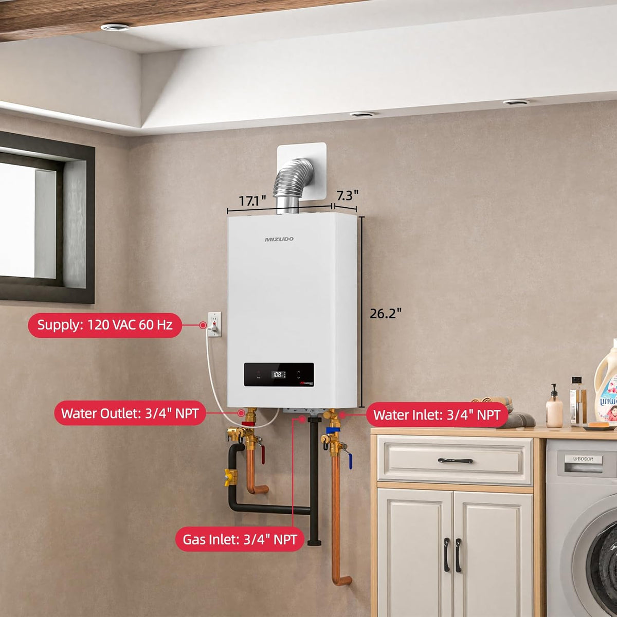 Mizudo CF170 Tankless Water Heater Natural Gas 7.5 GPM 170,000 BTU New - FDG-CF170AW-NG