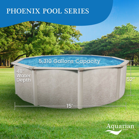 Aquarian Phoenix Series 15 Foot x 52 Inch Steel Frame Above Ground Swimming Pool - 74470