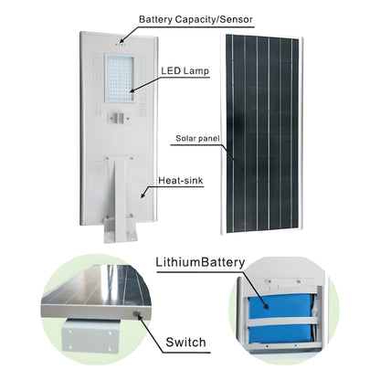 AVS Energy Solar LED Street Light 100 Watt 12800 Lumens 5000K | Smart Street Light Built In Bluetooth | All in One SE Street Light  - AVS-CYS-100W