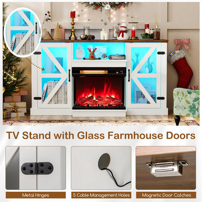 Tangkula 58” Fireplace TV Stand with 23” 3-Side Glass Electric Fireplace - HV10481WH+FP10806US-BK