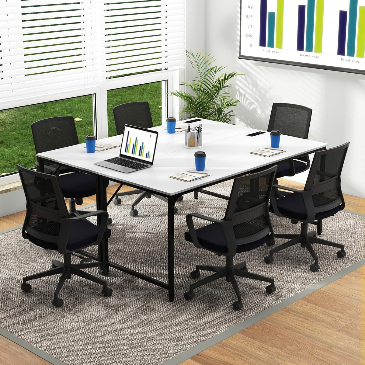 Tangkula 60” Large Computer Desk with Charging Station, Modern Simple Study Writing Desk with Storage Bag - 4*JV11154US-CF