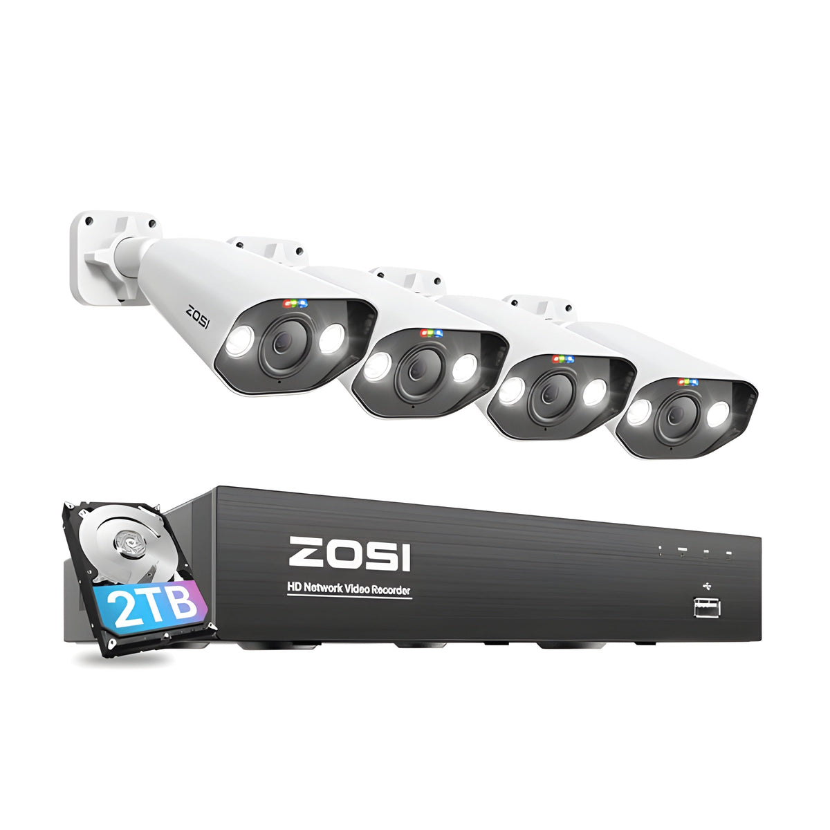 Zosi C182 4K 8CH 4-Cam PoE Camera System + 2TB Hard Drive - C182 4K 8CH 4