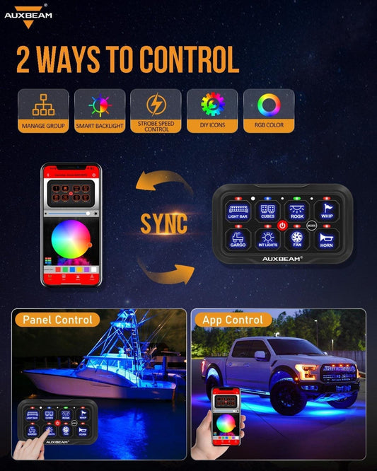 Auxbeam AR-800 RGB Switch Panel with APP+22 Inch 5D-PRO LED Light Bar, Toggle/ Momentary/ Pulsed Mode Supported - GP00012144