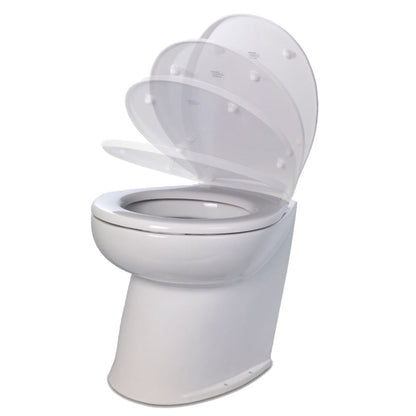 Jabsco Deluxe Flush 14" Straight Back 12V Raw Water Electric Marine Toilet w/Remote Rinse Pump  Soft Close Lid  - CWR-98020