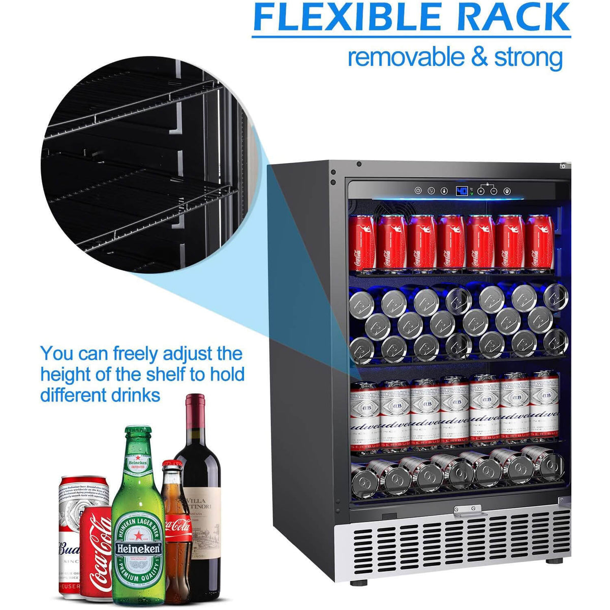 AOBOSI 24 Inch Beverage Cooler 164 CANS Beverage Refrigerator - ‎JC-145C