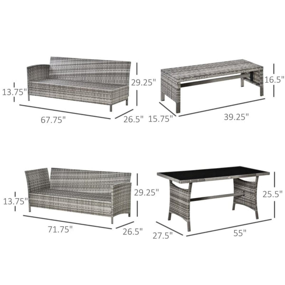 Outsunny 4 Piece Patio Wicker Dining Sets - 860-109CG