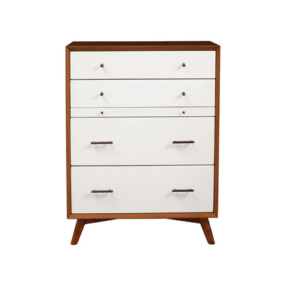 Alpine Flynn Mid Century Modern 4 Drawer Two Tone Multifunction Chest w/Pull Out Tray, Acorn/White - 999-05