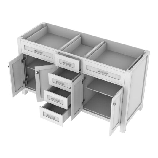 Alya Bath Norwalk 60" Double White Freestanding  Bathroom Vanity  With Brushed Nickel Edge Handles - HE-101-60D-W