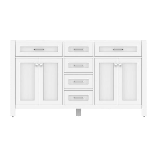 Alya Bath Norwalk 60" Double White Freestanding  Bathroom Vanity  With Brushed Nickel Edge Handles - HE-101-60D-W
