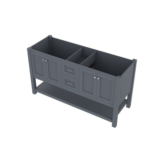 Alya Bath Wilmington 60" Double Gray Freestanding  Bathroom Vanity  With Brushed Nickel Edge Handles - HE-102-60D-G