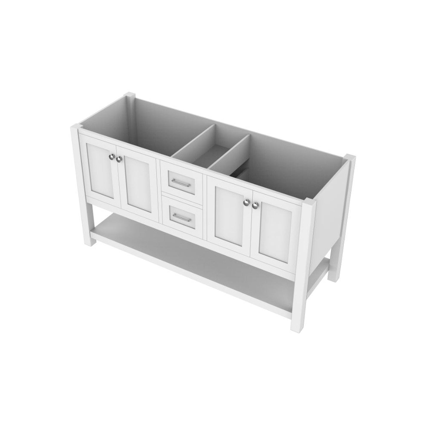 Alya Bath Wilmington 60" Double White Freestanding  Bathroom Vanity  With Brushed Nickel Edge Handles - HE-102-60D-W