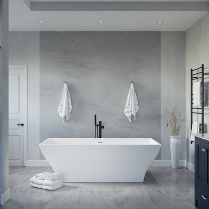 Anzzi Kayenge 5.9 ft. Solid Surface Center Drain Freestanding Bathtub in Matte White FT-AZ8419 - FT-AZ8419