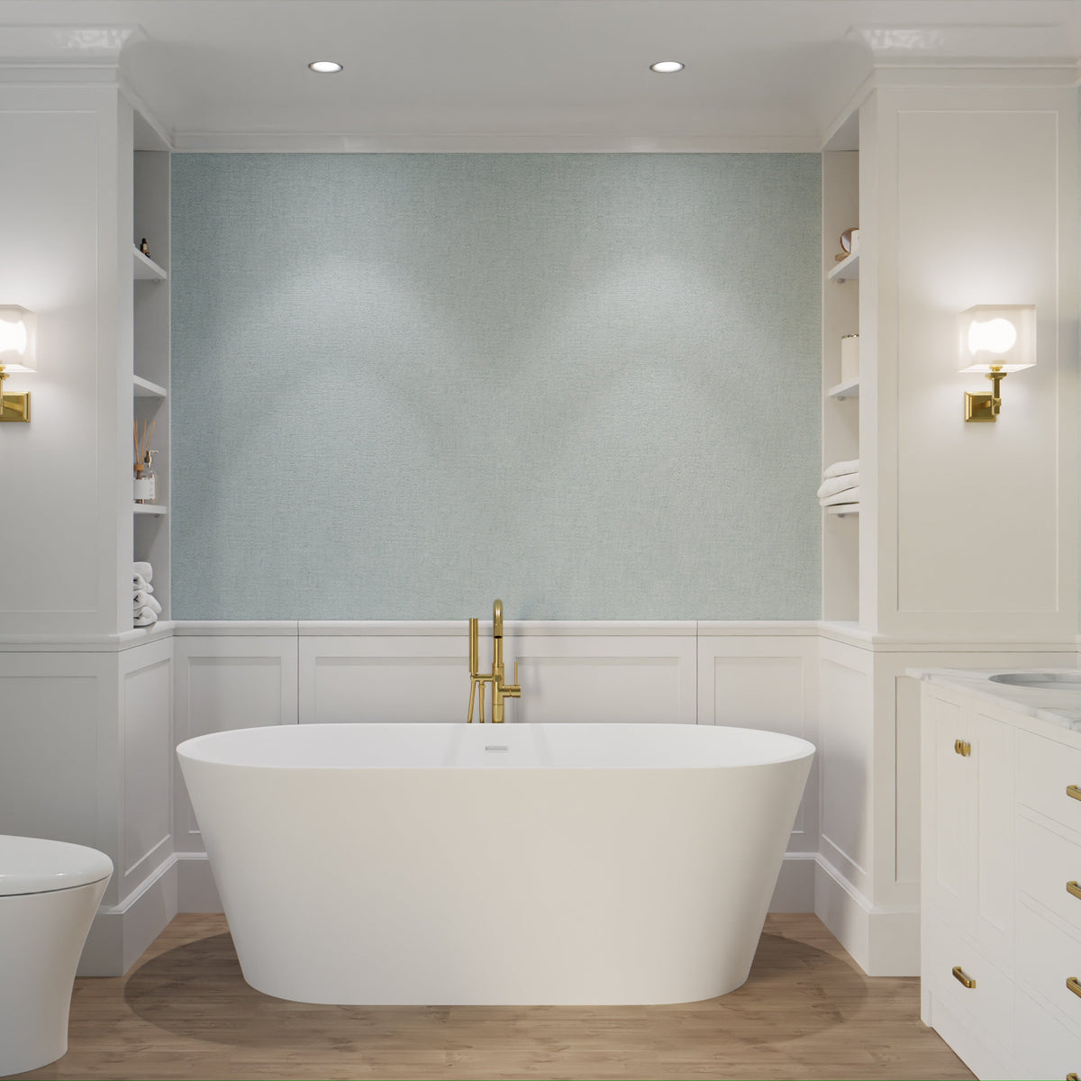 Anzzi Rossetto 5.6 ft. Solid Surface Center Drain Freestanding Bathtub in Matte White FT-AZ503 - FT-AZ503