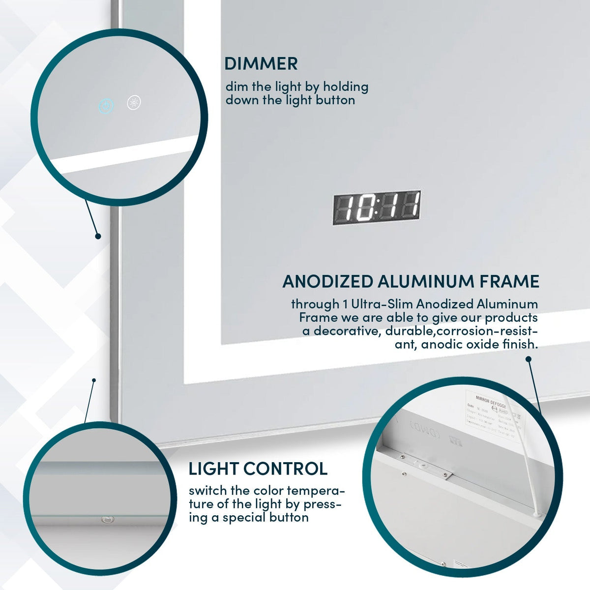 Aquadom Daytona 40" x 36" Rectangle Ultra-Slim Frame LED Lighted Bathroom Mirror With Defogger - D-4036-N