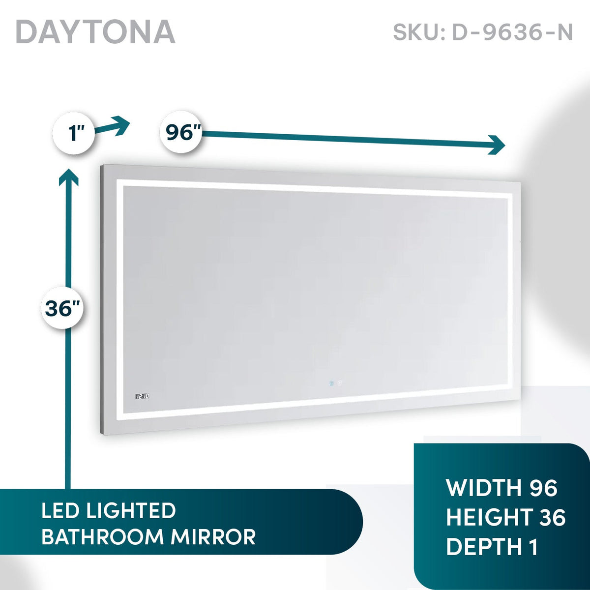 Aquadom Daytona 96" x 36" Rectangle Ultra-Slim Frame LED Lighted Bathroom Mirror With Defogger - D-9636-N