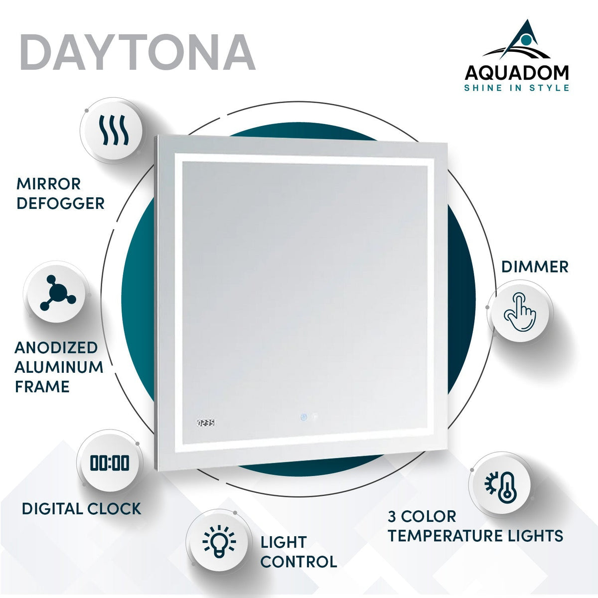 Aquadom Daytona 96" x 36" Rectangle Ultra-Slim Frame LED Lighted Bathroom Mirror With Defogger - D-9636-N
