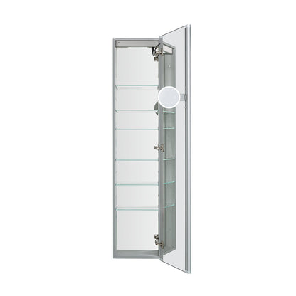 Aquadom Edge Royale 15" x 70" Left Hinged Medicine Cabinet With Lighting, Defogger, Integrated LED 3X Magnifying Mirror, 8mm Clear Adjustable Glass Shelves and Electrical Outlet With USB - ER-1570L-N
