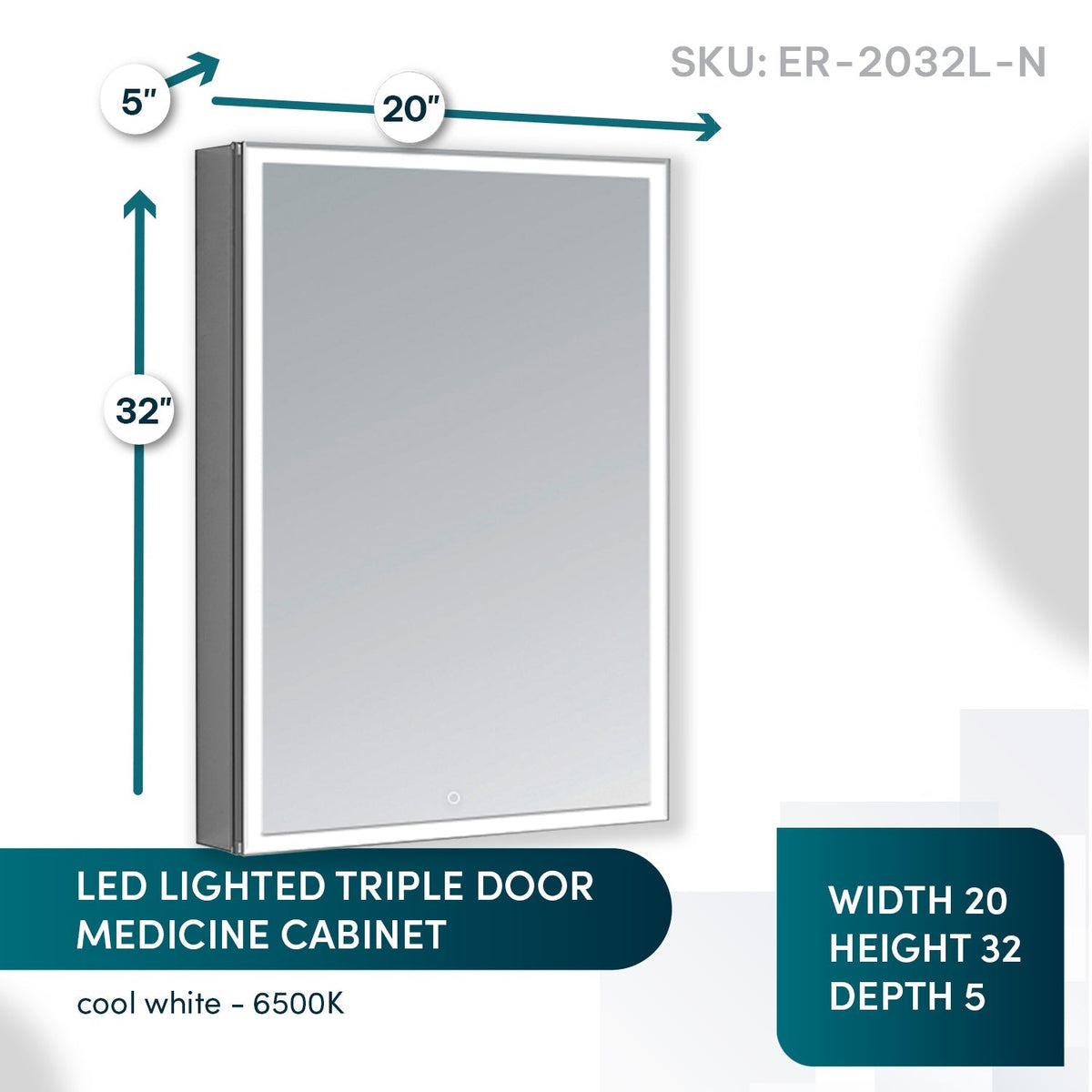 Aquadom Edge Royale 20" x 32" Left Hinged Medicine Cabinet With Lighting, Defogger, Integrated LED 3X Magnifying Mirror, 8mm Clear Adjustable Glass Shelves and Electrical Outlet With USB - ER-2032L-N