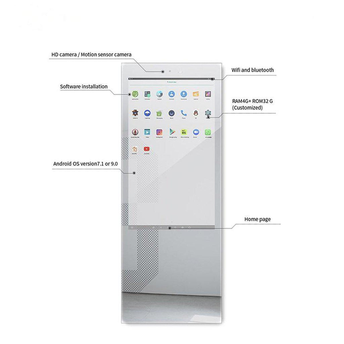 Aquadom Energy 24" X 71" Smart Fitness Mirror With 5MP HD Camera and Body Fat Scale - NRG-2471-HD-BFS